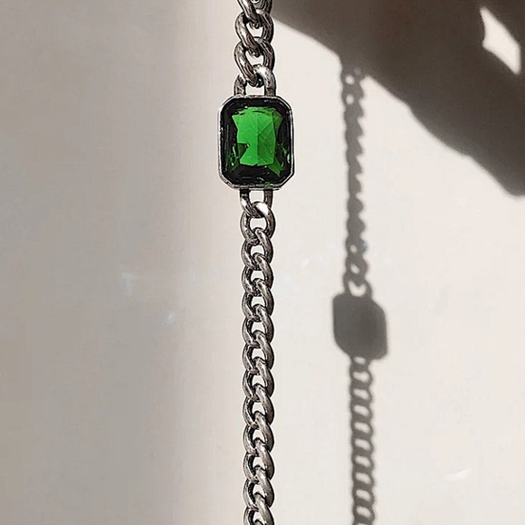 Emerald Green Sterling Silver Chain Link Bracelet - Picture 9 of 12